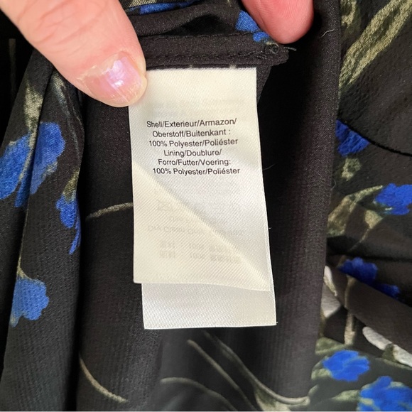 DKNY dress with flutter sleeves deep V neck black blue white floral print sz 16 - Picture 11 of 13